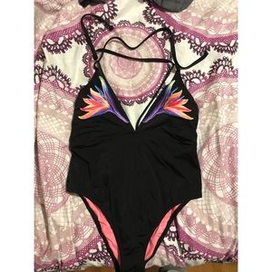 Embroidered Strappy Plunge One Piece